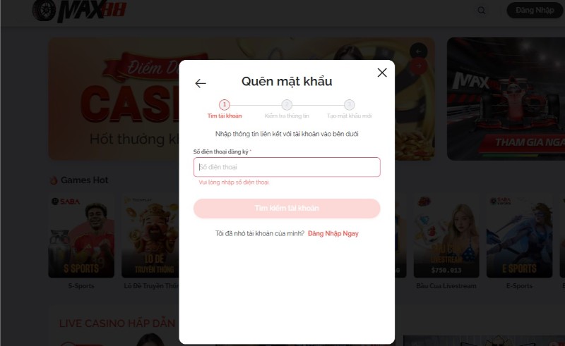 Đăng nhập MAX88
